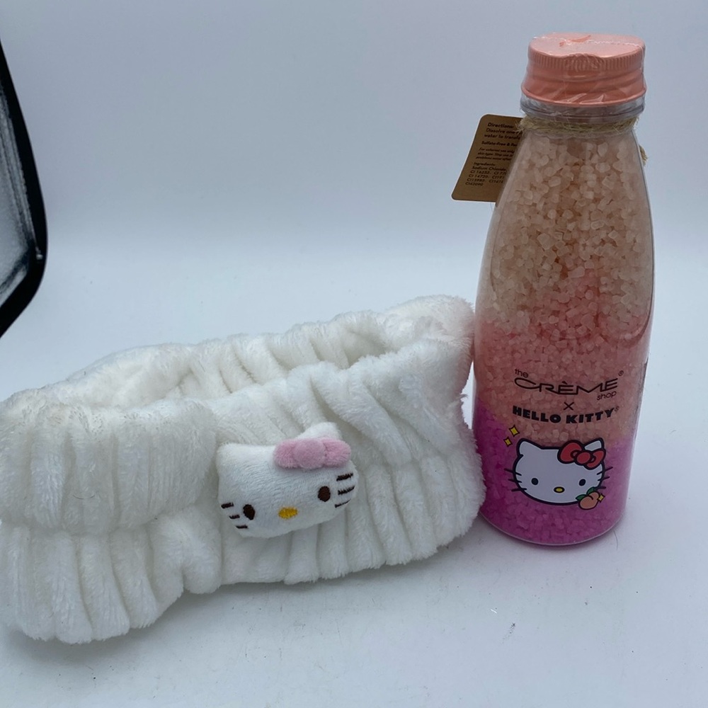 Crème Shop Hello Kitty restorative bath crystals peach sunset & plush headband